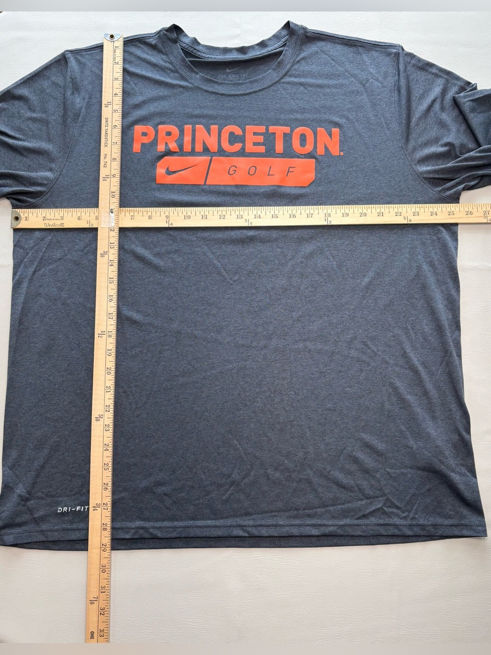 Nike Dri-Fit Grey Long-Sleeve T-Shirt with Bright Orange Princeton Golf Logo - Picture 5 of 10